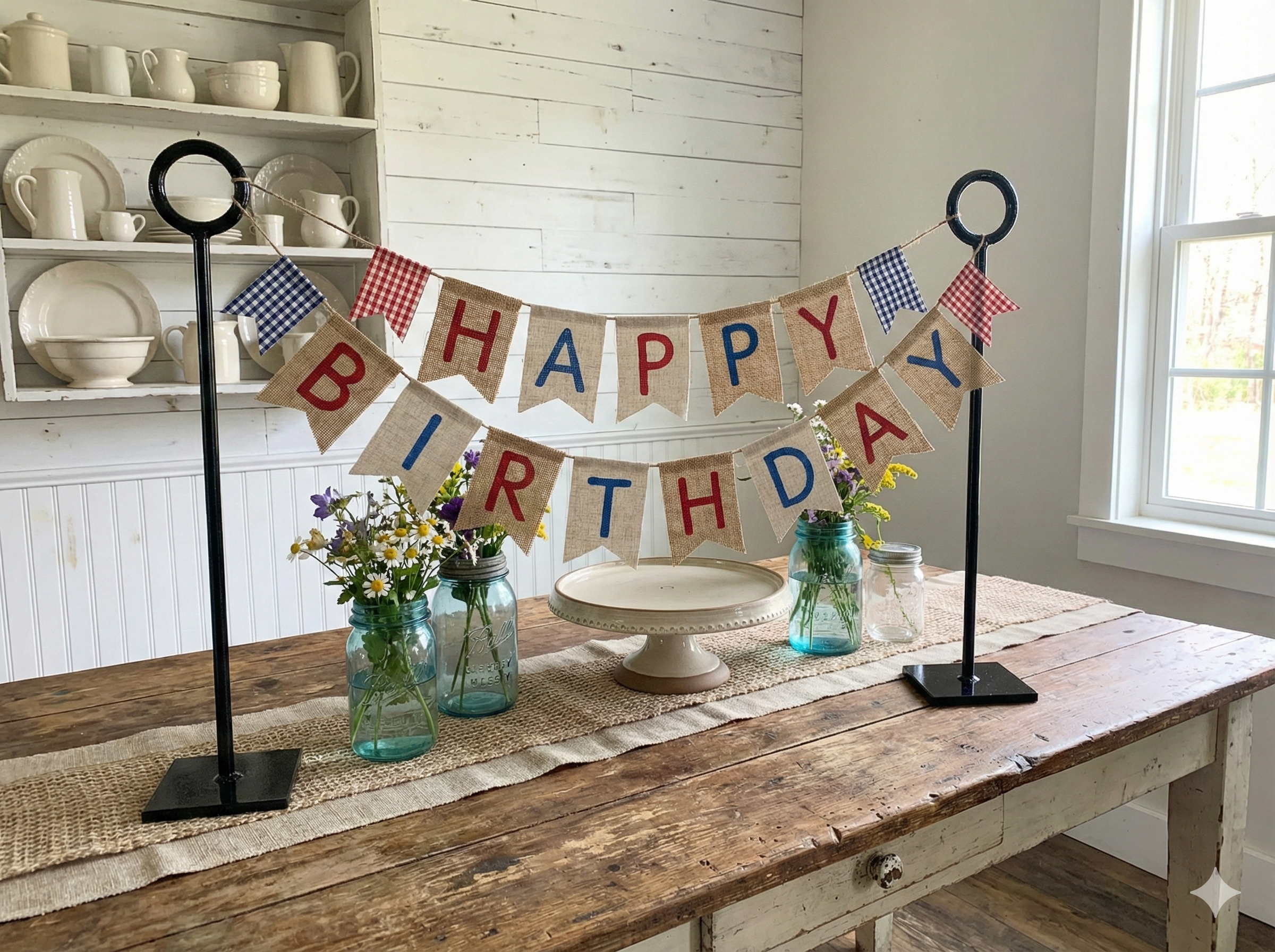 Black heavy metal banner stand for Happy Birthday Banner display