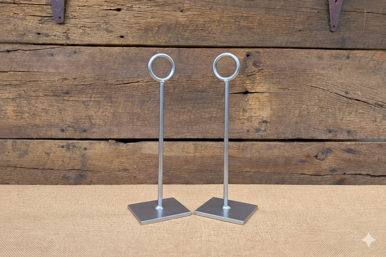 Silver heavy metal banner stand for holiday or gathering displays